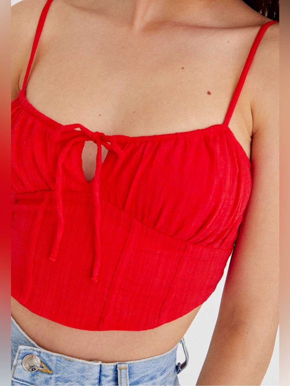 Pull&Bear Red Corset Cropped Tank